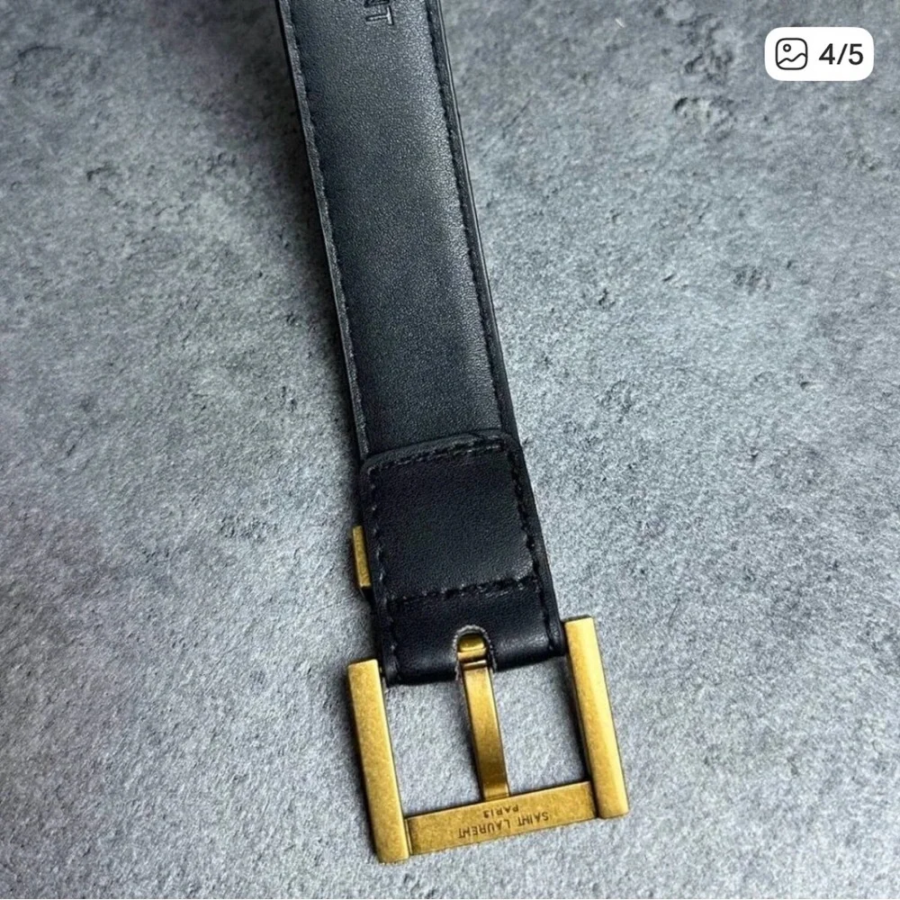 YSL - Yves Saint Laurent Black Belt with Gold Buckle - 80cm - Picture 4 of 4